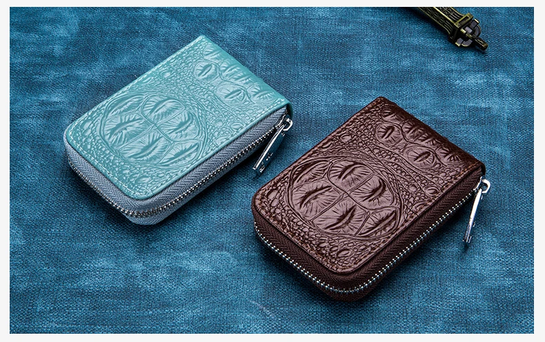Lomelobo Split Leather Card Wallet Women & Men Alligator Coin Purse Credit ID Card Holder Female Male Lady Bank Cards Wallet Hot 2019 HCL7143 Details (15)