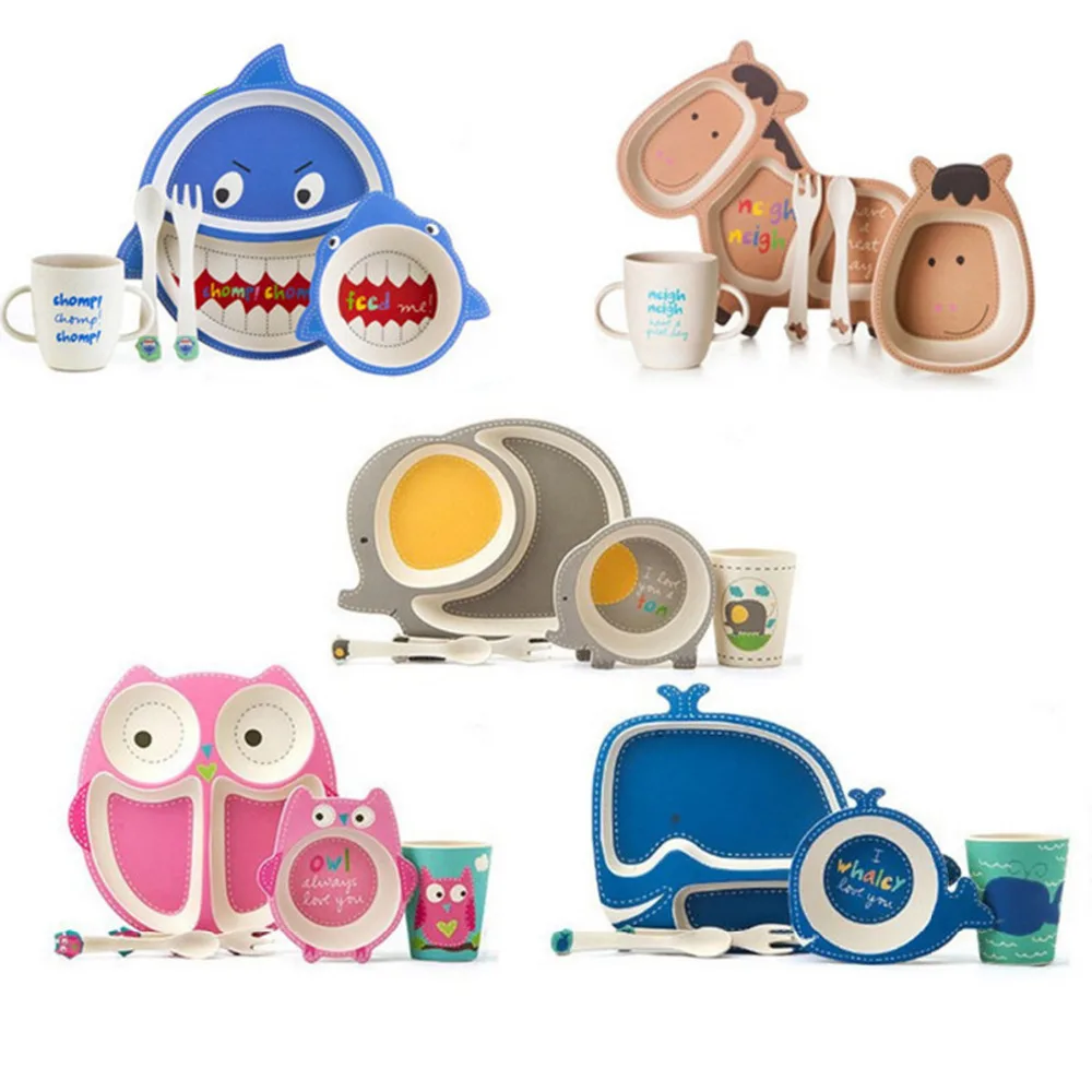 

kids Dishes plate feeding set dish dinnerware bowl cup fork spoon Bamboo Baby tableware ceramic set children mini health safety