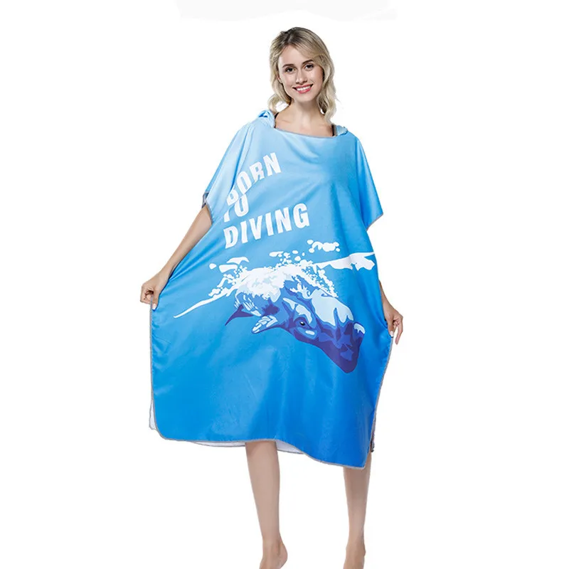 

Outdoor Hooded Beach Towel Blue Cartoon Changing Robe Sport Towel Hot Springs Swimsuit Sport Towels Women Man Diving Bathrobe