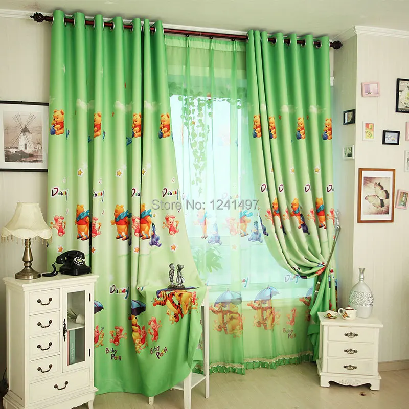 2015 New Popular Winnie The Pooh Boys Curtains For Kids Green