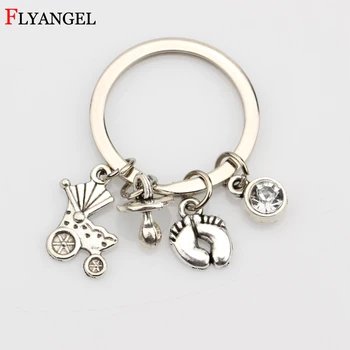 

Fashion Baby Birthstone Keyring Nipple Carriage First Step Pendant Children Keychain Car Keyring Baby Birth Gifts Key Chain