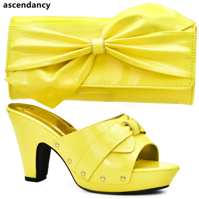 Yellow Color Sales In Women Matching Shoes and Bag Set Matching Shoe