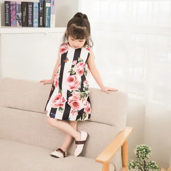 

2018 new baby girl Fashion Rose Flowers Striped Dress Girls Kids Party Elegant Princess Dresses