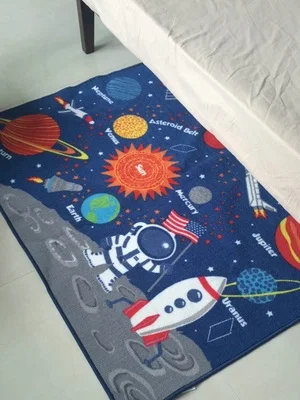 39''*54'' Blue Carpet for Bedroom Babyroom Bedside Solar System Carpets 100% Nylon Kids Rug Area Rug for Living Room Children