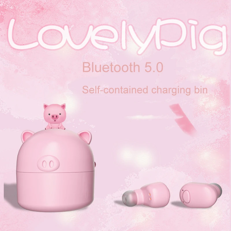 

S650 TWS Earbuds Bluetooth 5.0 Earphones True Wireless Bluetooth Headset Cute Pig Mini Earphone with Charging Case