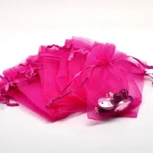 Бесплатный shiipng! 500 шт./лот фуксия Drawable органзы свадебный подарок Сумки и Чехлы 9x7 см(3-1/" x2-3 /"