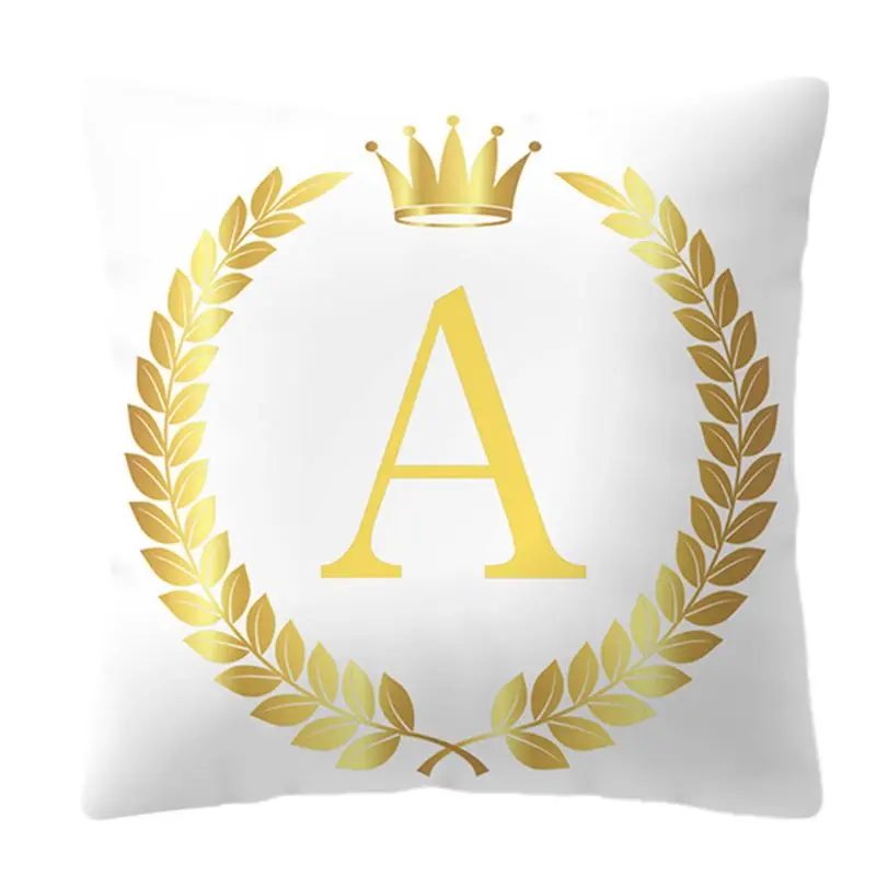 

45x45cm Square Kid Bedroom Decorative Polyester Peach Velvet Throw Pillow Case Gold English Alphabet Crown Printed Cushion Cover