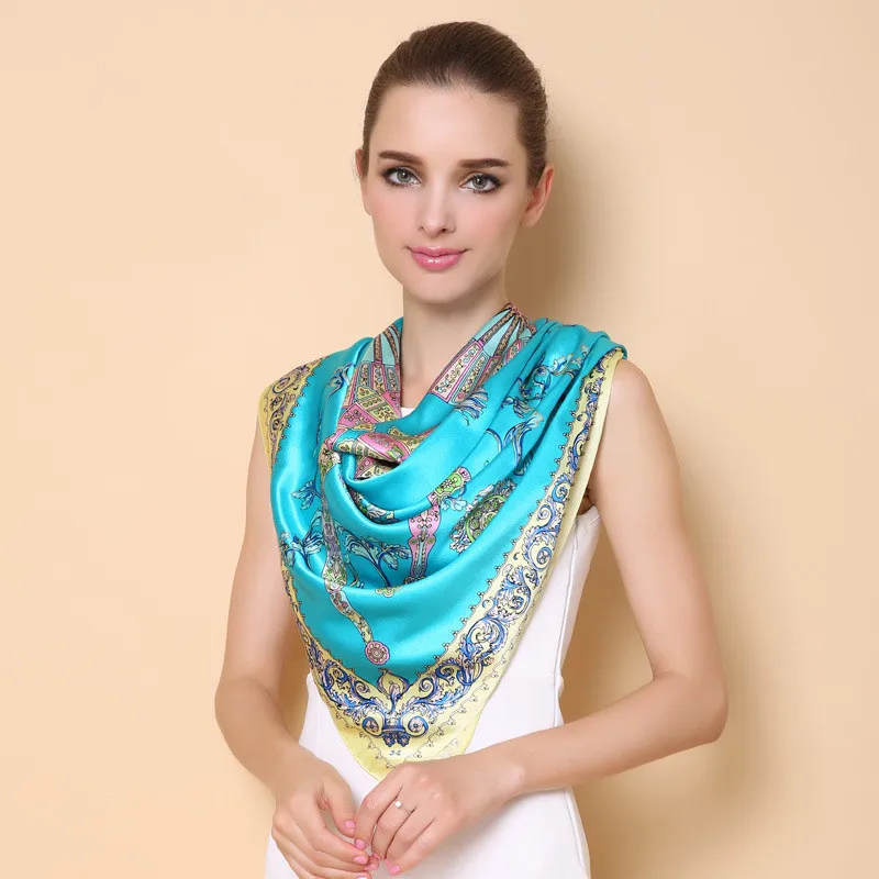 New style Women's scarves geometry printing 100% silk square Suit ...