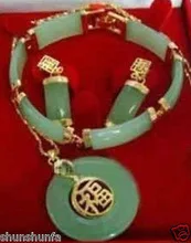 Natural piedra verde hermosa pulsera del pendiente del collar joyería de las mujeres de la gema plata