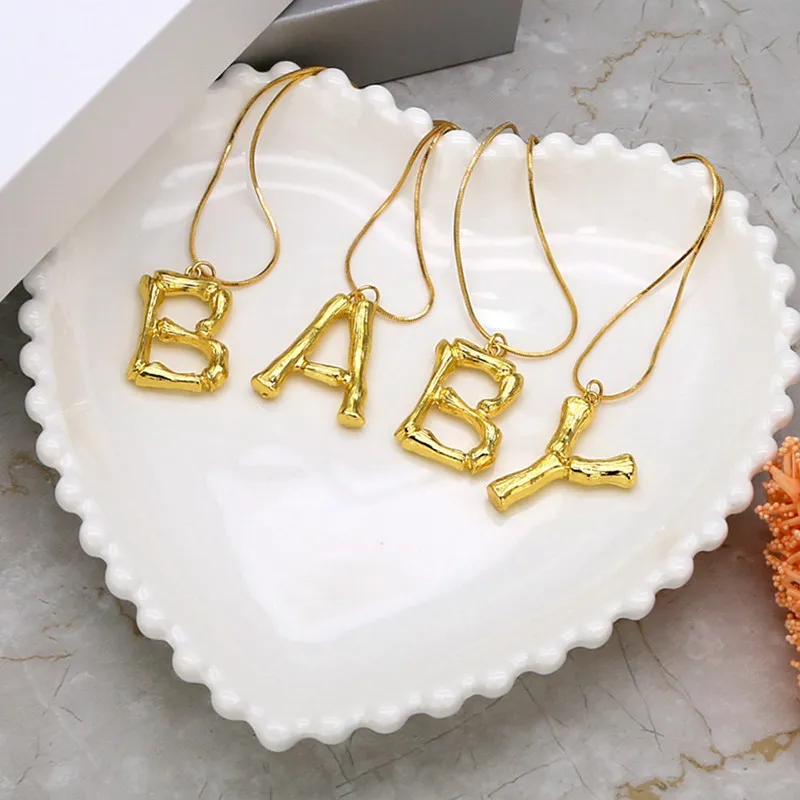 

Statement Big Bamboo 26 Letters Pendant Necklace Runway Jewelry Temperament Lava Alphabet Necklace Pendants Best Friend Gifts