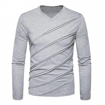 

2018 Fashion Men T-shirt New Slim Fit Custom T-shirt Crease Design Long Stylish V Neck Fitness T-shirt Tee Shirt