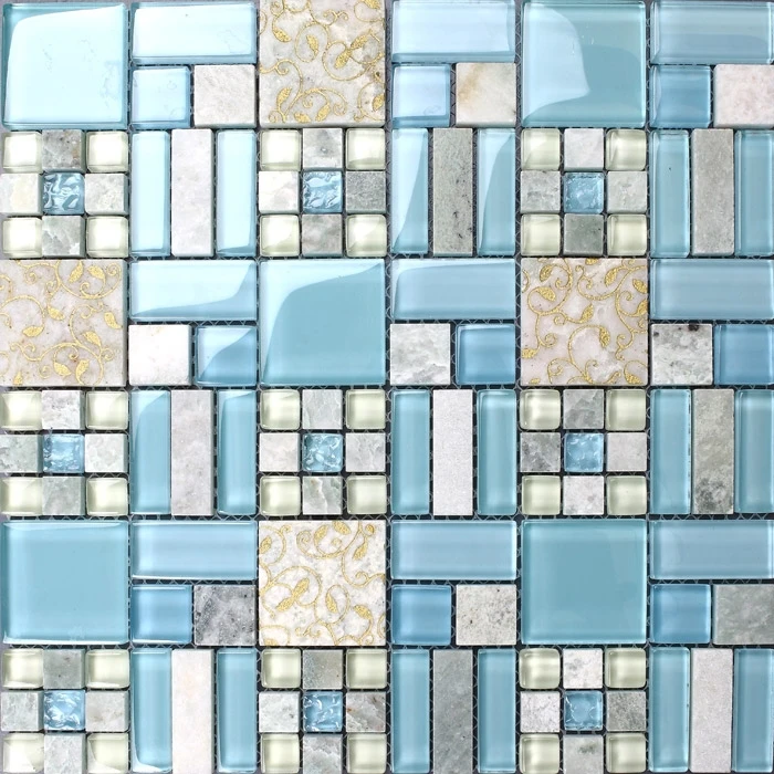 Aliexpress Buy Blue Glass Mixed Stone Mosaic Tiles Bathroom Kitchen Bedroom Living Room Wall And Floor Shower From Reliable