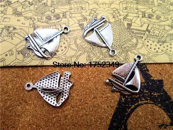 

75pcs--Sail boat Charms, Antique Tibetan Silver Sailboat charm Pendants 24x17mm