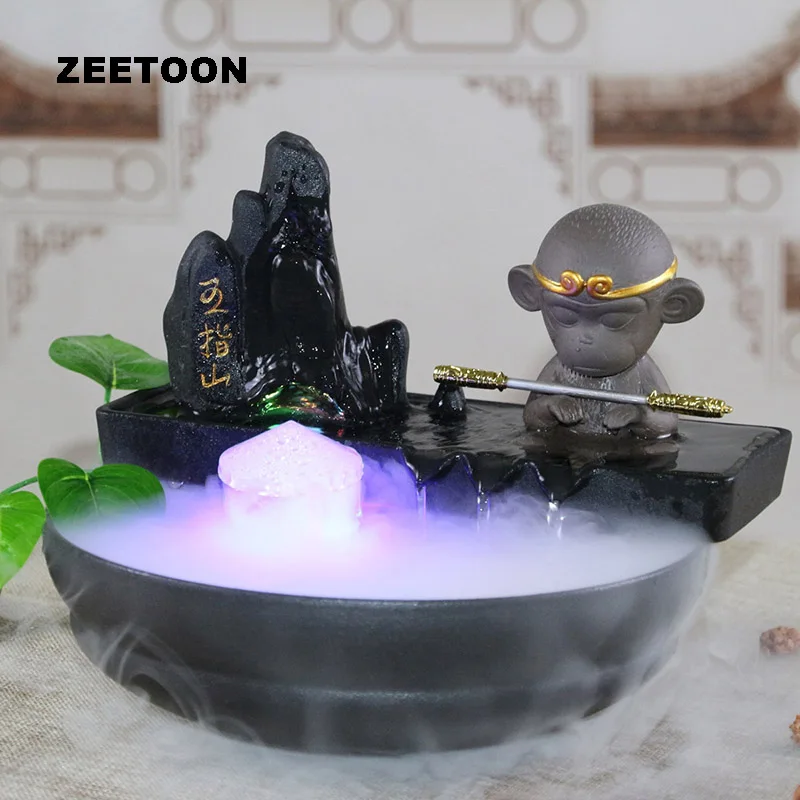 

Sun Wukong Monkey King LED Water Feature Feng Shui Lucky Decor Humidifier Desktop Fountain Bonsai Fish Tank Flowerpot Nebulizer