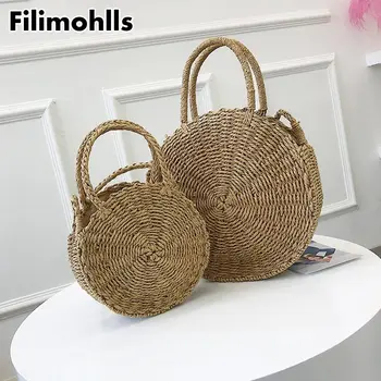 

Woven Straw Round Handbag Retro Rattan Women Shoulder Bag Boho Summer Beach Messenger Bags Fashion Designer Female Handbag F-290