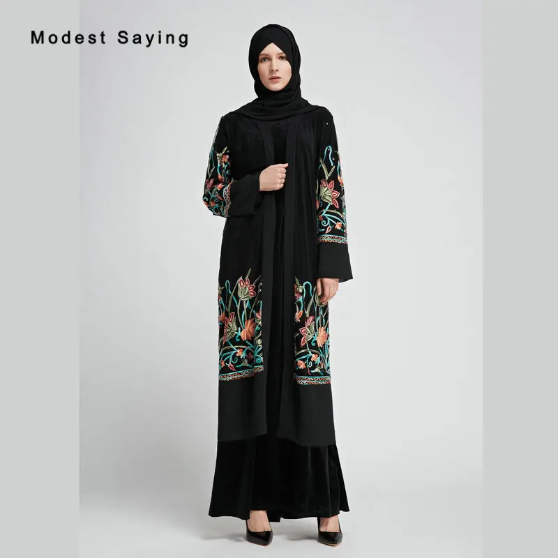 Модная черная одежда с длинным рукавом свадебное болеро 2018 мусульманская Вышивка женские куртки длинное пальто для мамы платья Свадебные