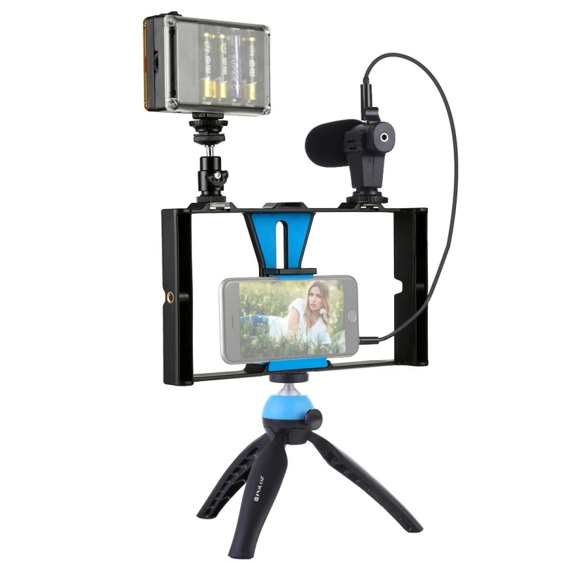 PULUZ Dual Handle Phone Cage Live Broadcast Stabilizer Vlogging Video Bracket For iPhone Samsung Huawei, Width: 4.2cm to 11cm