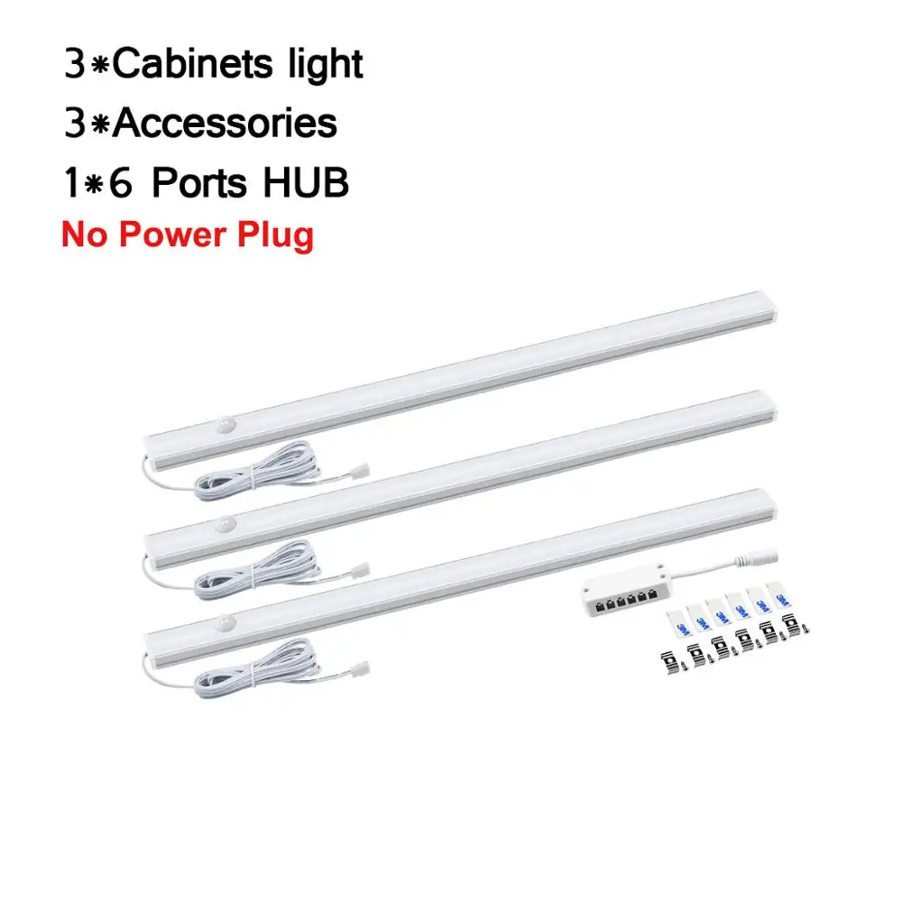 3Pcs-No Adapter DC 12 В LED лампа движения Сенсор Кухня свет люсис привело шкаф для кухонных шкафов, светодиодный свет бар 30/40/50 см Спальня лампа для платяного шкафа домашний светодиодный светильник - Цвет: 3Pcs-No Adapter