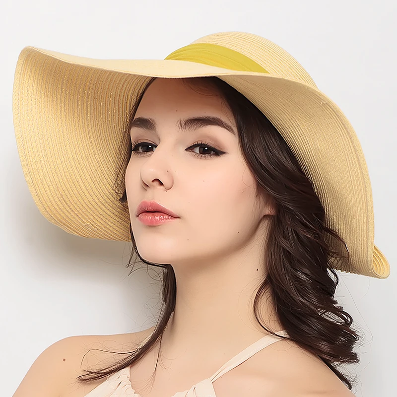 Лента Половина Женская Мода Вс Hat Cap Складной Пляже Летом Шляпы Четыре Цвета Досуг Вс Шляпы - Цвет: Бежевый