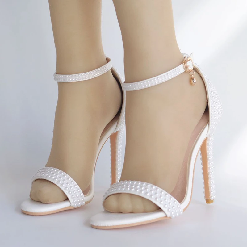 New Pearl White Sweet Fashion Women's Wedding Sandals Thin High Heel Lady Shoes Women Bridal Dress Shoes XY-B0293