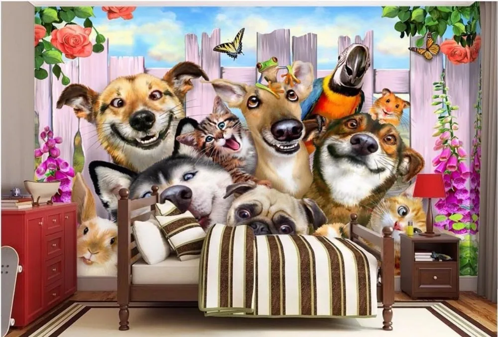 3d room wallpaper custom mural photo Cartoon garden a group of dogs