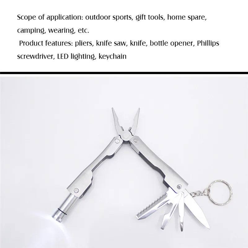 Multitool Pliers Pocket Knife Screwdriver Set With LED Light Hand Crimping Survival Tool Stainless Steel Folding Knife Pliers (4)