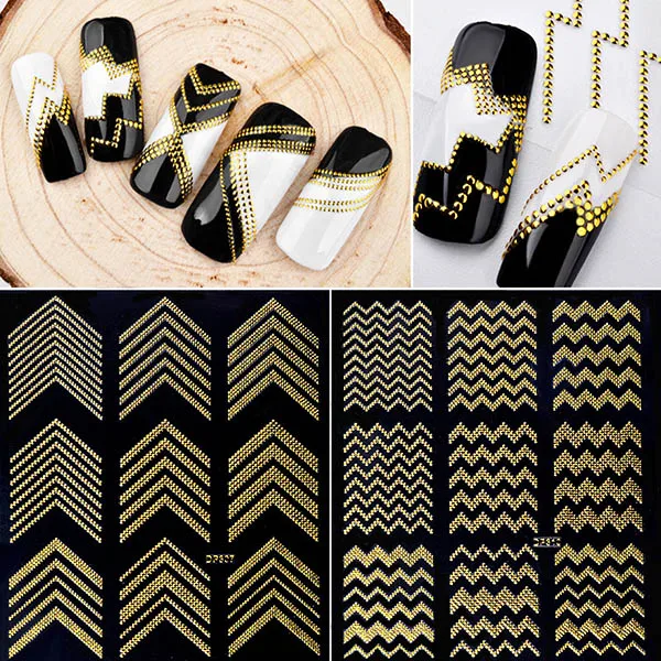

3D Nail Art Sticker Metal Striped Wave Line Adhesive Tips Decoration Stickers DIY Manicure WH998