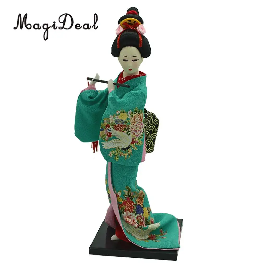 12inch Vintage Japanese Kimono Geisha Doll Figure in Green Clothes Home Decoration