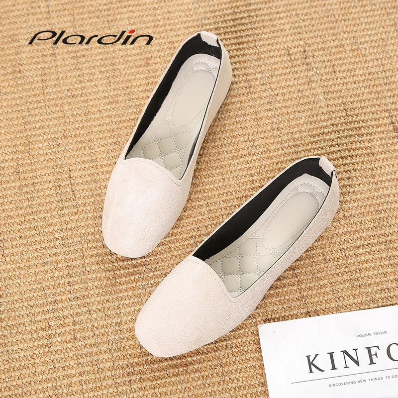 

Plardin 2019 Fashion Flock Women's Flats For New Summer Slip-On Round Toe Casual Flat Shoes Basic ballet Shoes Woman Size Plus