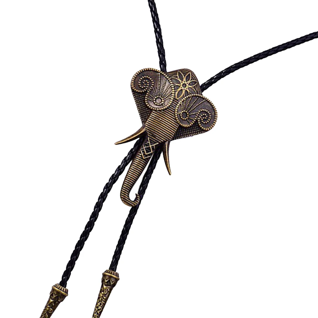 Men's Vintage Elephant Bolo Tie Alloy Synthetic Leather Western Cowboy Bola Tie 1M Native American Jewelry