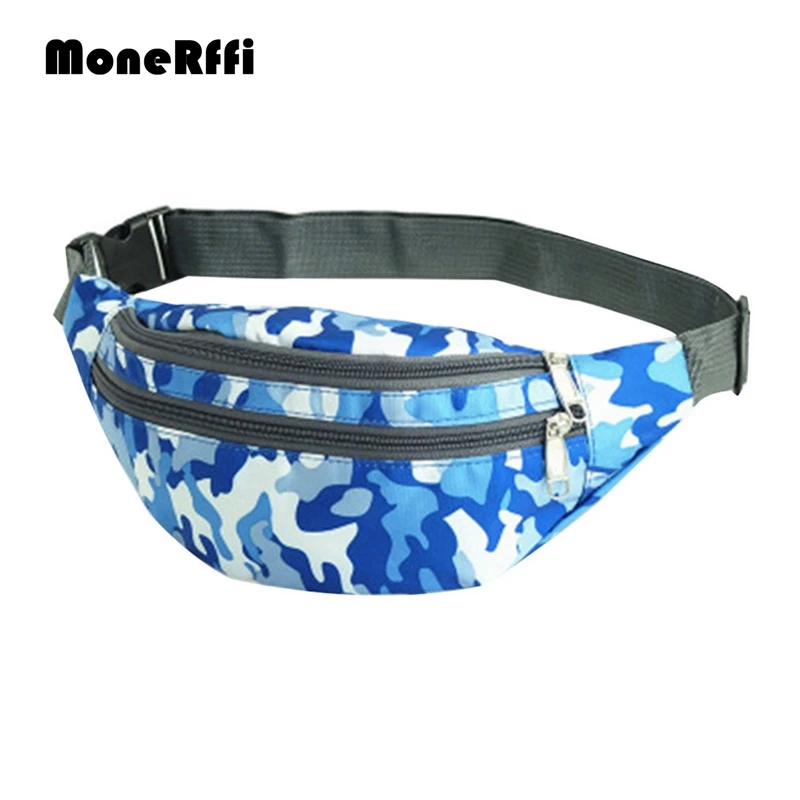 

MoneRffi Unisex Sports Belt Waist Bags Waterproof Military Camouflage Printing Antitheft Fanny Packs Travel Pack with 3 Pockets