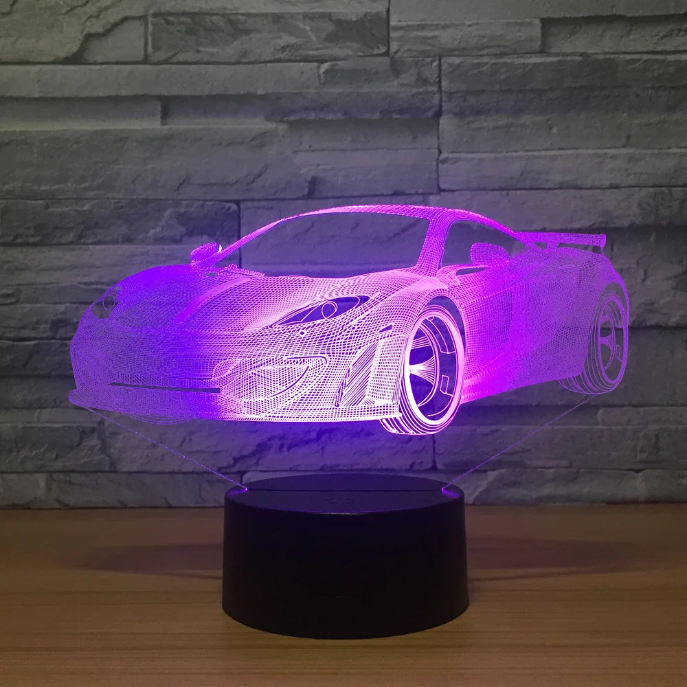 Online Cool Car acrílico 3D lámpara con holograma 7 colores cambio de luz nocturna bebé Interruptor táctil Color luces LED con USB escritorio lámpara atmósfera