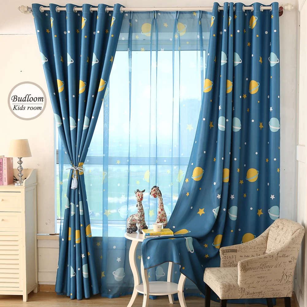 Rideaux De Fenetre De Chambre D Enfant Motif Planete Etoile Bleu Imprime Mignon Pour Garcons Chambre De Bebe Aliexpress