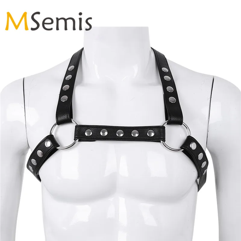 Мужской кожаный бондаж черный бандаж нагрудный ремень для готических гей игр