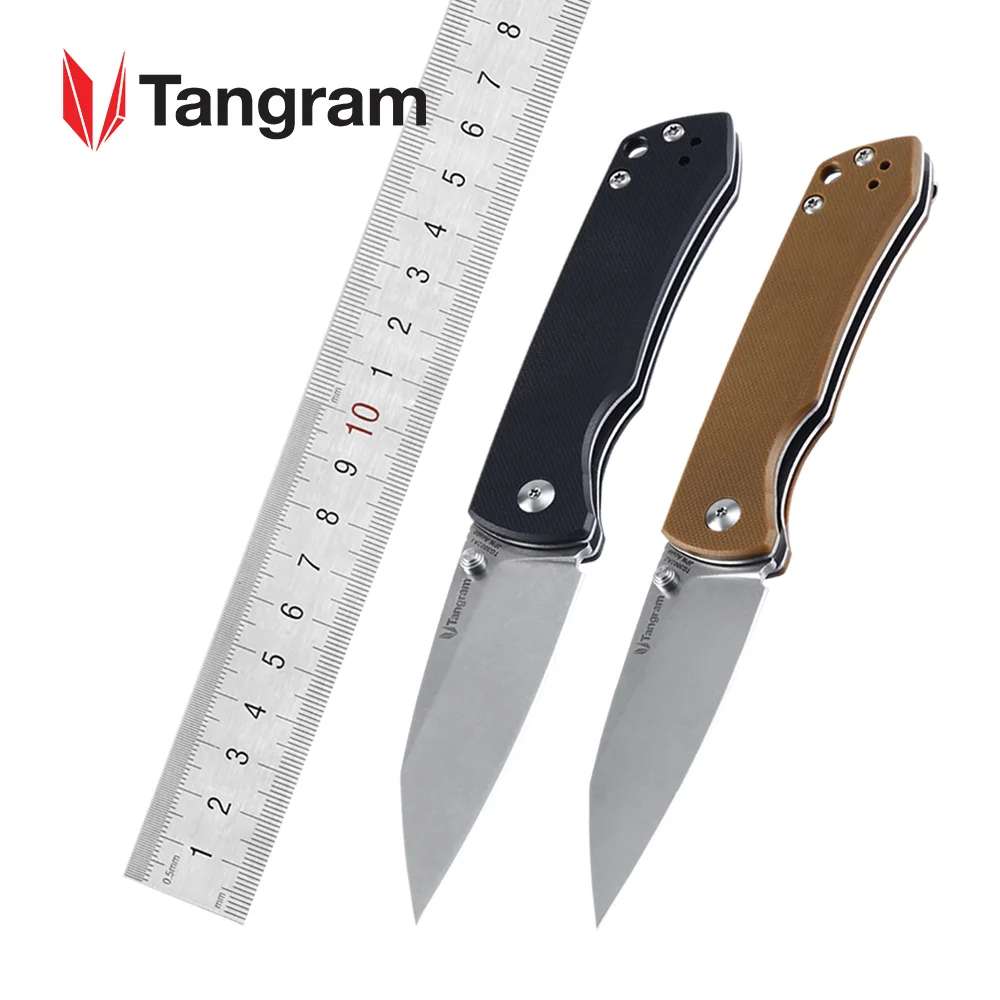 Baratos Cuchillo plegable TANGRAM cuchillo de bolsillo de supervivencia táctico Japón Acuto440C llevar cada día EDC mango Material G10 AZO Santa Fe TG3002