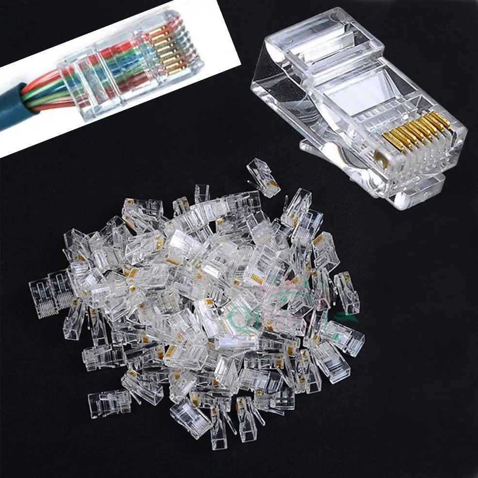 

Hot !!! 10/20/50Pcs Network PC Cable Modular Ethernet Plug Head RJ45 RJ-45 CAT5 CAT5E Connectors BZ