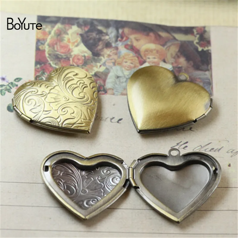 BoYuTe 10Pcs Metal Brass 296MM Heart Floating Locket Pendant Diy Hand Made Open Photo Locket Jewelry Accessories (1)