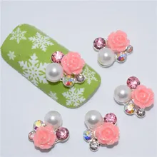 10 шт Новые Блестящие Розовые розы, 3D металлического сплава украшения ногтей/амулеты/шпильки, ногти 3d ювелирные изделия#113