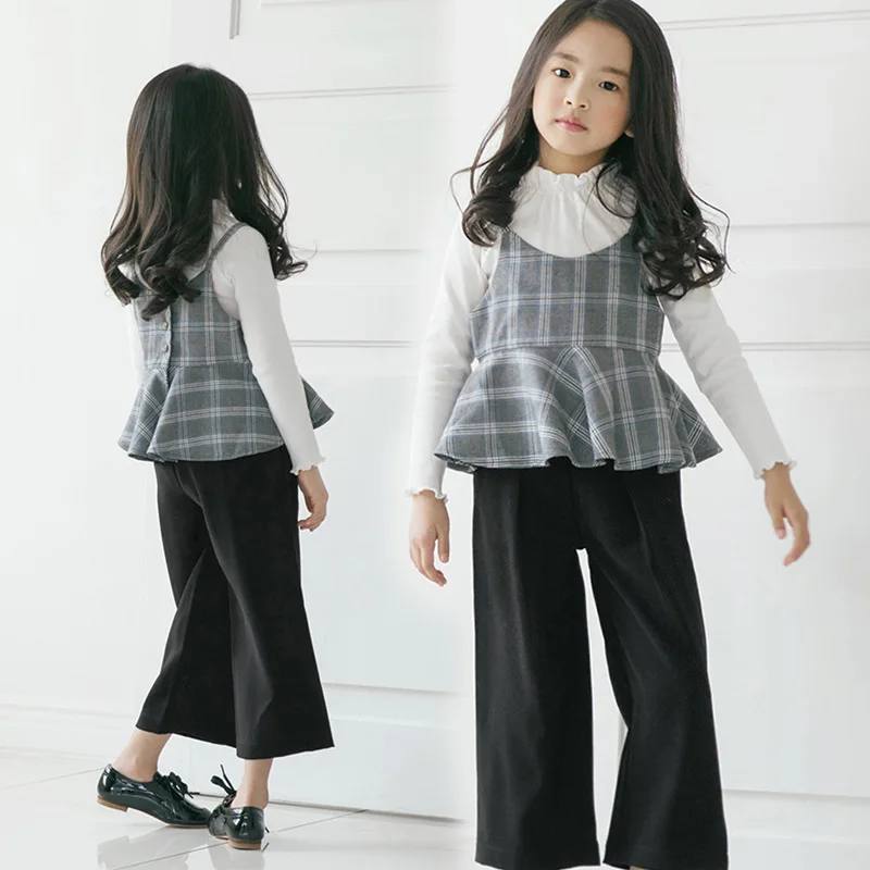 

Children Suits 2019 Spring Winter Girls Clothes Set Outfits Kids Wide Leg Pant White Baisc Top And Camisole Girls Clothing Sets