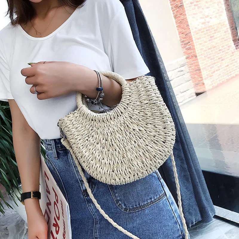 

Female Straw Beach Bag Crossbody Tote Bags For Women 2019 Summer Wicker Designer Handbags Ladies Shoulder Messenger Bag Sac A