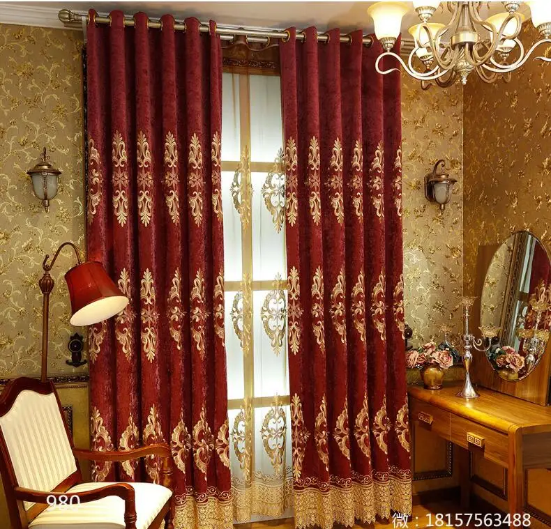2017 Red color Curtain For Living Room adults Bedroom Golden embroidery