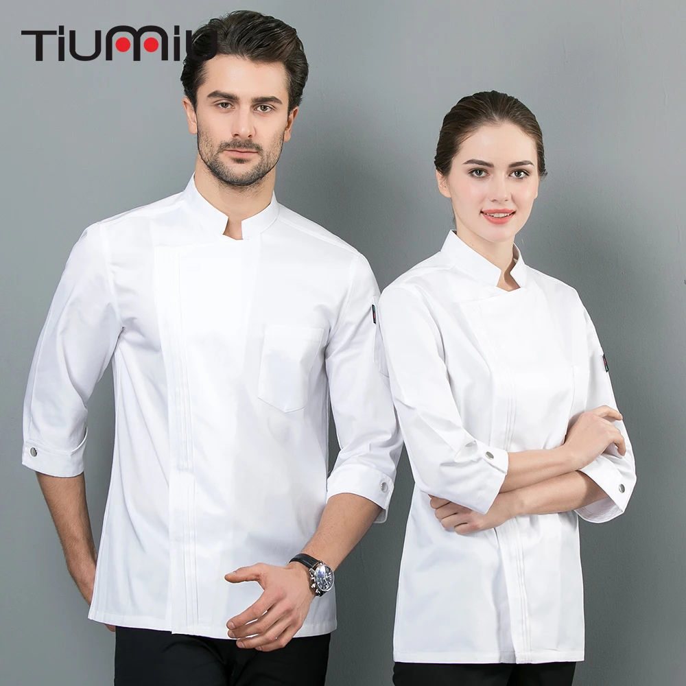 

2019 New Arrival Chef Jacket Seven-quarter Sleeve Summer Barbr Service Restaurant Kitchen Ropa De Cocina Pure Color Work Uniform