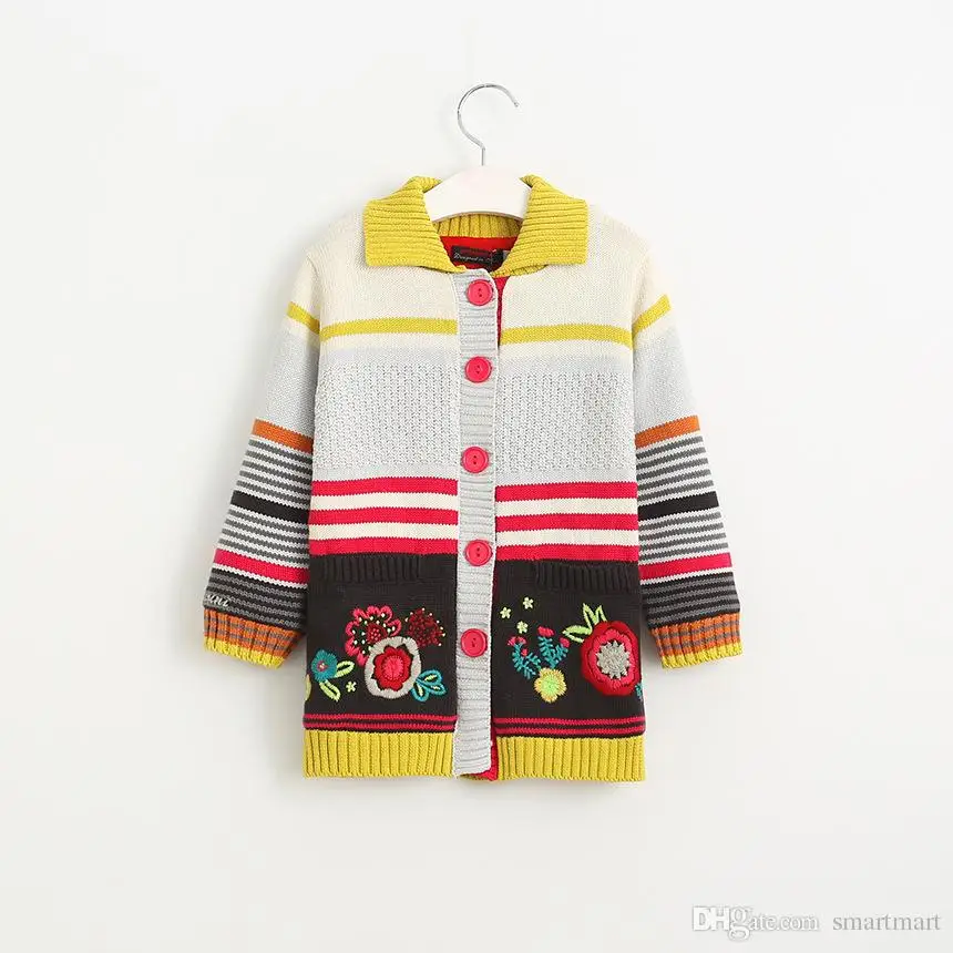 Christmas Kids Girls Knitted Floral Candy Color Cardigans Stripes Multi Color Western Fashion Children Holiday Clothing