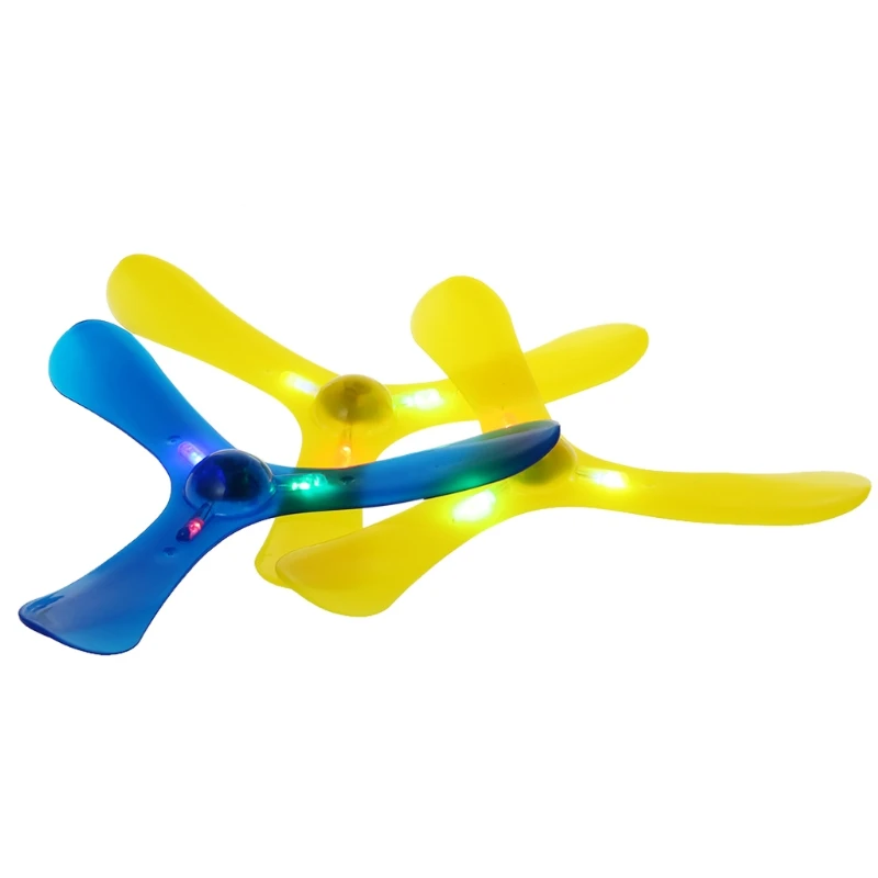 hbb 1pc kids throw flying toys led light 3 leaves throwing light toy