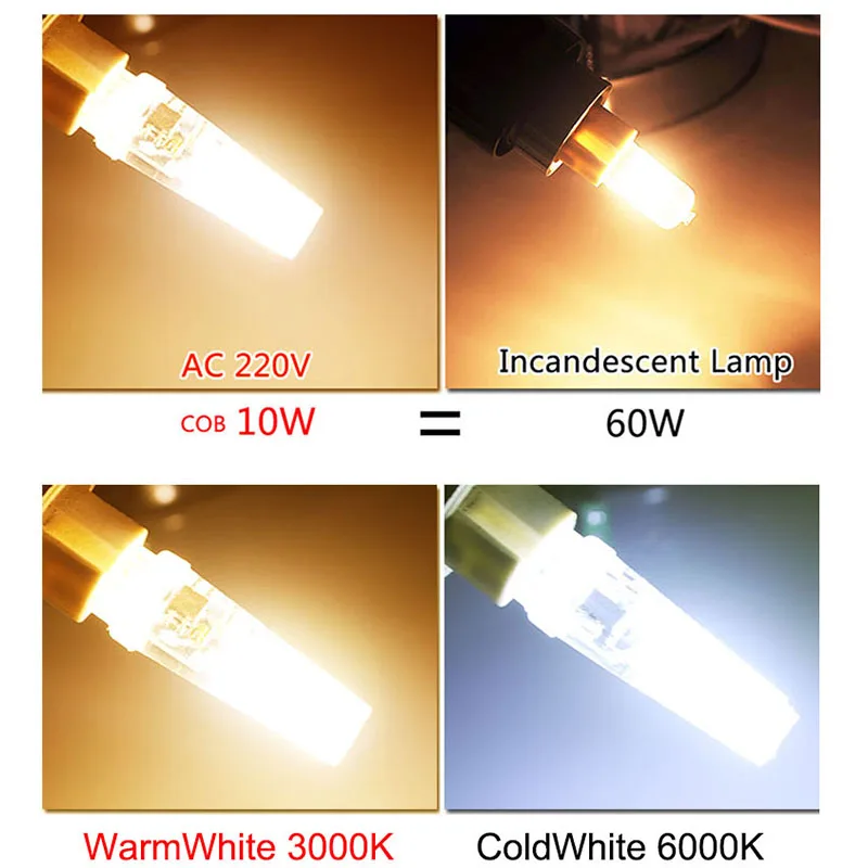 [DS 10 piezas regulable COB G4 G9 bombilla LED 6 W 10 W AC 220 V DC 12 V LED lámpara LED luz cristal Lampadine Lampara ampolla bombilla LED G4