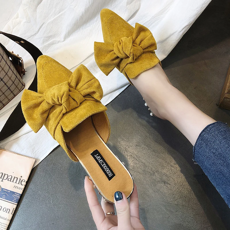 womens mules with bow