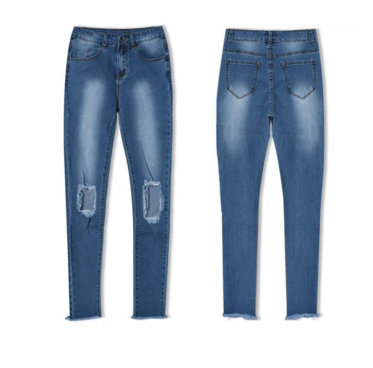 Рваные джинсы для женщин с высокой талией стрейч джинсовый, синие джинсы сексуальная длина лодыжки худые летние модные Джинсы бойфренда Femme