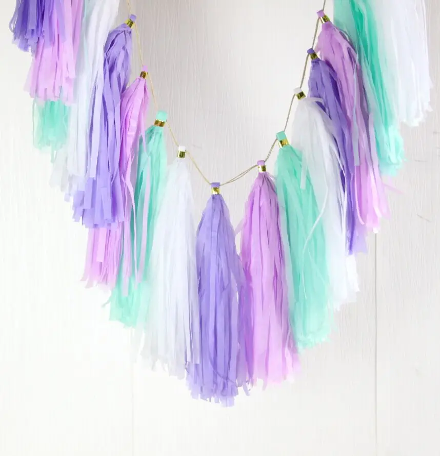 16pcs 14 inch Pastel Mint Green Lavender and Lilac Paper Tassel Garland - Party Decoration |