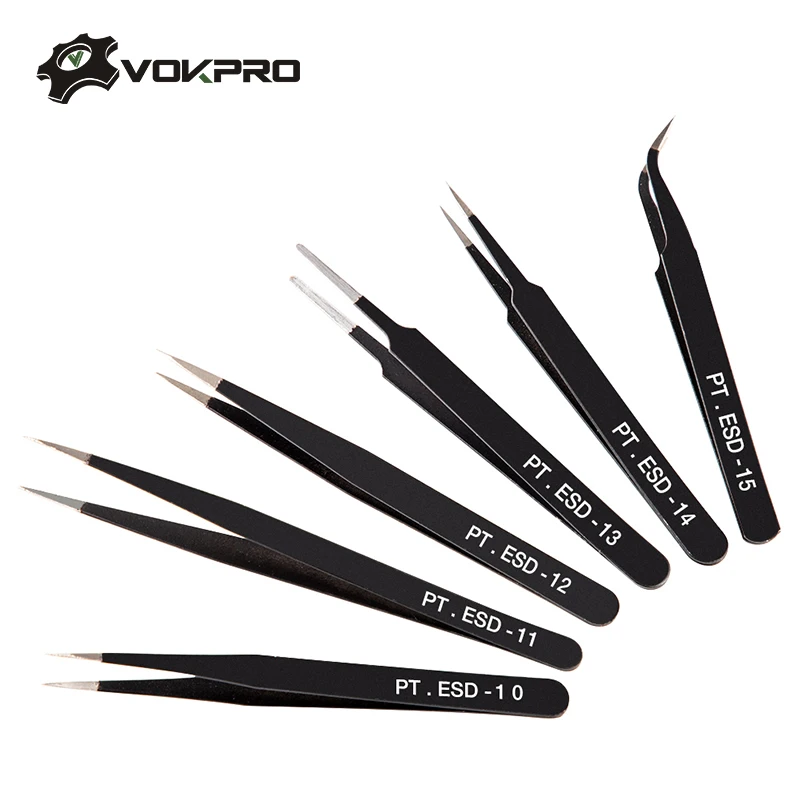 

1Pc Stainless Steel Tweezers Anti-static ESD Tweezers Corrosion Resistant Curved Straight Soldering Repair Tools