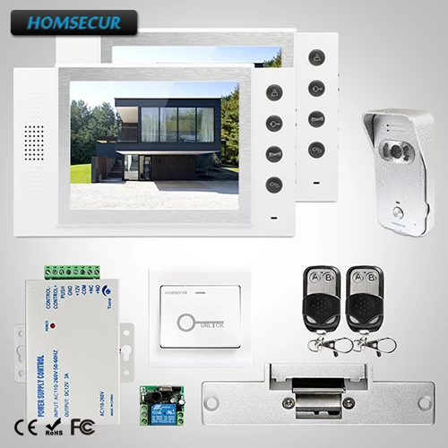 

HOMSECUR 8" Video Door Entry Phone Call System Electric Strike Lock Set Included :TC021-S Camera(Silver)+TM801-W Monitor(White)